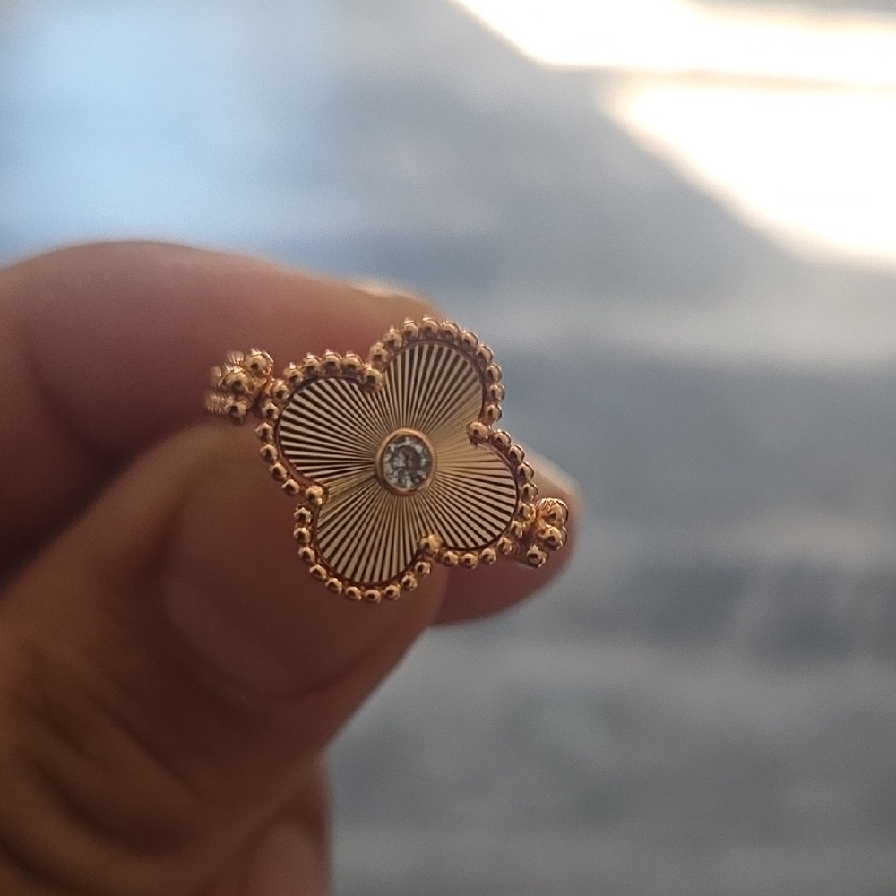 Reversable Rose Gold Floral Ring with Diamond Accent - Size 8